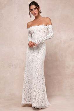 NWT $148 Lulus True Love White Lace Off-the-Shoulder Maxi Dress Medium